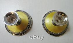 Pair Vintage Yellow Guilloche Candle Holders Sterling Solvvareindustri Norway
