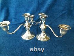 Pair Vntg Newport Weighted Sterling Silver 3 Candle Candalabra