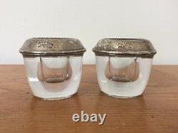 Pair Vtg Antique Frank M Whiting 925 Sterling Silver Glass Taper Candle Holder