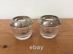 Pair Vtg Antique Frank M Whiting 925 Sterling Silver Glass Taper Candle Holder