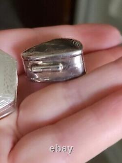 Pair Vtg Antique Victorian Style Sterling 925 Hinged Pill Snuff Boxes Heart Hex