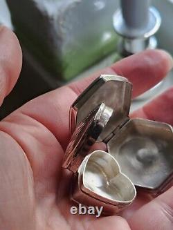 Pair Vtg Antique Victorian Style Sterling 925 Hinged Pill Snuff Boxes Heart Hex