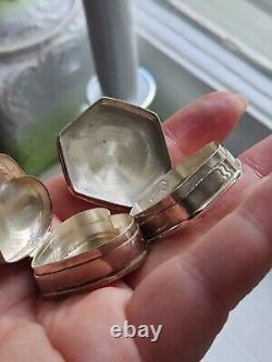 Pair Vtg Antique Victorian Style Sterling 925 Hinged Pill Snuff Boxes Heart Hex