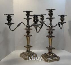 Pair Vtg. Candelabra Silver on copper Embossed Three Candle 18 Beautiful