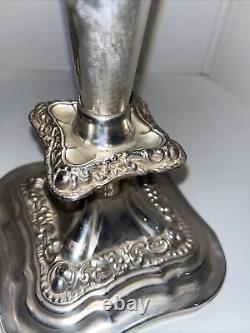 Pair Vtg. Candelabra Silver on copper Embossed Three Candle 18 Beautiful