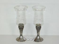 Pair Vtg Frank Whiting 279 Sterling Silver Hurricane Glass Candle Stick Holders