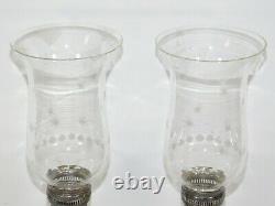 Pair Vtg Frank Whiting 279 Sterling Silver Hurricane Glass Candle Stick Holders