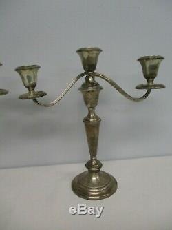 Pair Vtg Gorham 808/1 3 Light Sterling Silver Weighted Candelabra Candlesticks