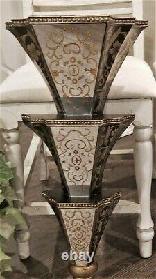 Pair Vtg John Richard 32 French Louis XV Eglomise Mirrored Wall Sconces Vases