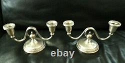 Pair Vtg MCM Frank Whiting Sterling Weighted Candelbra Talisman Rose pattern