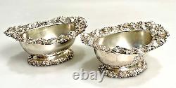 Pair Vtg Spaulding Sterling Silver Large Heavy Master Salt Dishes Repousse