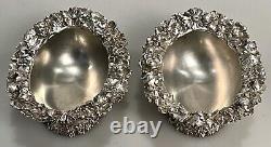 Pair Vtg Spaulding Sterling Silver Large Heavy Master Salt Dishes Repousse