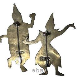 Pair Vtg Vilai 2.5 Sterling Silver Enamel Painted SIAMESE DANCERS BROOCHES