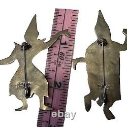 Pair Vtg Vilai 2.5 Sterling Silver Enamel Painted SIAMESE DANCERS BROOCHES
