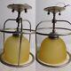 Pair Of 1933 Art Deco Industrial Light Domed Glass Lamps Aluminum Rewired 8x11