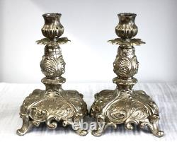 Pair of 1940's Ornate Vintage Silver Plated Candle Stick Holders 7.5 Tall