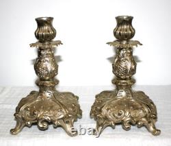 Pair of 1940's Ornate Vintage Silver Plated Candle Stick Holders 7.5 Tall