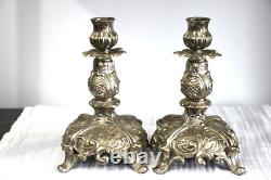 Pair of 1940's Ornate Vintage Silver Plated Candle Stick Holders 7.5 Tall
