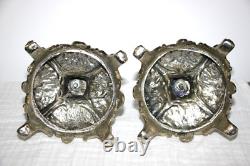 Pair of 1940's Ornate Vintage Silver Plated Candle Stick Holders 7.5 Tall