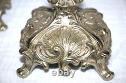 Pair of 1940's Ornate Vintage Silver Plated Candle Stick Holders 7.5 Tall