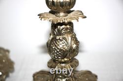 Pair of 1940's Ornate Vintage Silver Plated Candle Stick Holders 7.5 Tall