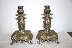 Pair of 1940's Ornate Vintage Silver Plated Candle Stick Holders 7.5 Tall