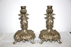 Pair of 1940's Ornate Vintage Silver Plated Candle Stick Holders 7.5 Tall