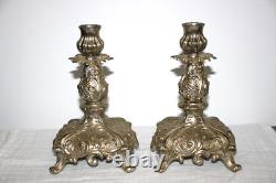 Pair of 1940's Ornate Vintage Silver Plated Candle Stick Holders 7.5 Tall