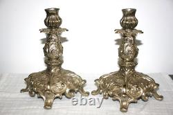 Pair of 1940's Ornate Vintage Silver Plated Candle Stick Holders 7.5 Tall