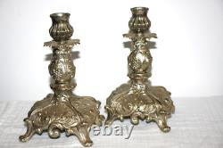 Pair of 1940's Ornate Vintage Silver Plated Candle Stick Holders 7.5 Tall
