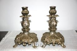 Pair of 1940's Ornate Vintage Silver Plated Candle Stick Holders 7.5 Tall