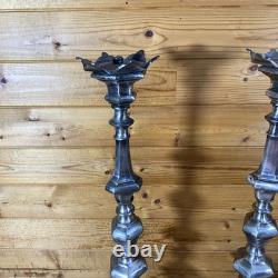 Pair of 22.5 Vintage Cast Metal Candlestick Paw Footed Antique Brass Finish