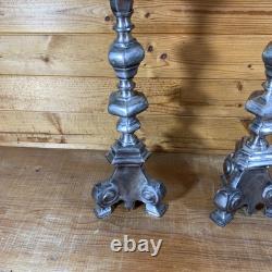 Pair of 22.5 Vintage Cast Metal Candlestick Paw Footed Antique Brass Finish