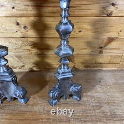 Pair of 22.5 Vintage Cast Metal Candlestick Paw Footed Antique Brass Finish