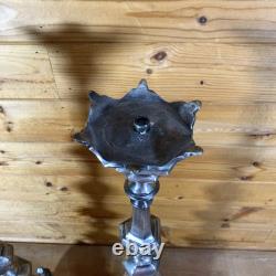 Pair of 22.5 Vintage Cast Metal Candlestick Paw Footed Antique Brass Finish