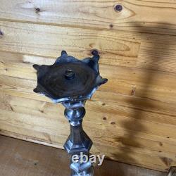 Pair of 22.5 Vintage Cast Metal Candlestick Paw Footed Antique Brass Finish