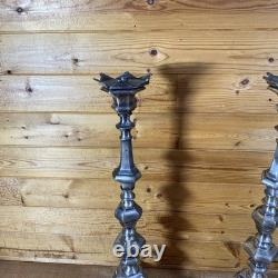 Pair of 22.5 Vintage Cast Metal Candlestick Paw Footed Antique Brass Finish