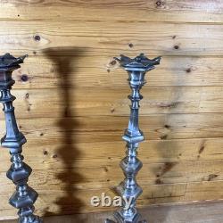 Pair of 22.5 Vintage Cast Metal Candlestick Paw Footed Antique Brass Finish
