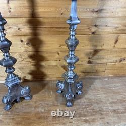 Pair of 22.5 Vintage Cast Metal Candlestick Paw Footed Antique Brass Finish