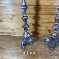 Pair of 22.5 Vintage Cast Metal Candlestick Paw Footed Antique Brass Finish