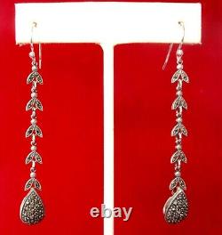 Pair of 2 1/2-Inch Vintage Sterling Silver & Marcasite Earrings/Boho/Hippie