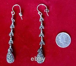 Pair of 2 1/2-Inch Vintage Sterling Silver & Marcasite Earrings/Boho/Hippie