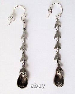Pair of 2 1/2-Inch Vintage Sterling Silver & Marcasite Earrings/Boho/Hippie