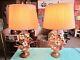 Pair Of 2 Vtg Mid Century Tole Metal Lamps Gold Silver Basket Floral Flowers