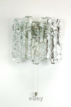 Pair of 2 VTG icicle wall sconces, J. T. Kalmar, 3 heavy ice glasses, mid century