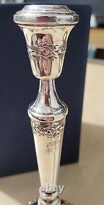 Pair of 2 Vintage Silver Candlesticks, Roses Design, 166g, Height 8.2, Judaica