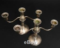 Pair of 2 Vintage Sterling Silver'Duchin' 3-Stick Candelabra Candle Holders