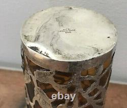 Pair of 2 Vintage Taxco Mexican Floral Sterling Silver Overlay Amber Glass Jars