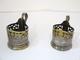 Pair Of 3 3/8 In 875 Silver Gilt Niello Vintage Russian Ornate Glass Holders