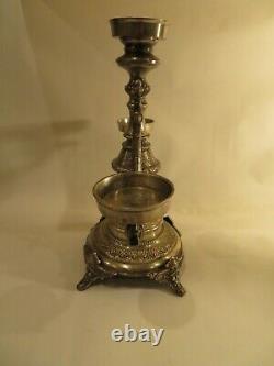 Pair of 3 Arm Candle Holder Candelabra Ornate Heavy Silver Tone Embossed Vintage